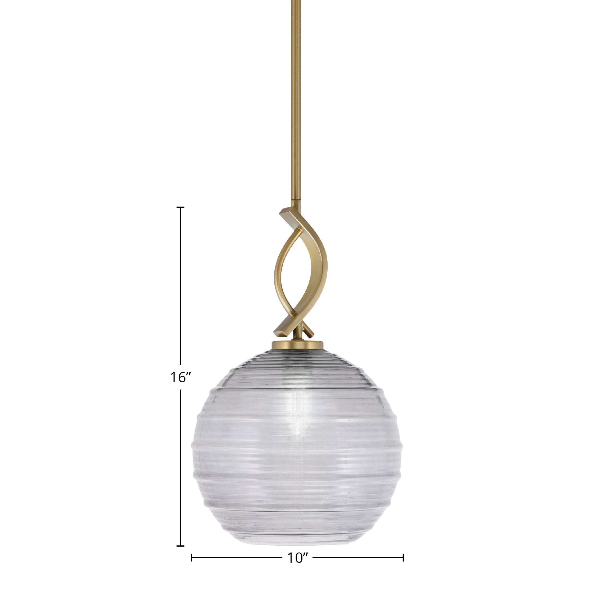 Cavella One Light Mini Pendant in New Age Brass with 10" Smoke Ribbed Shade