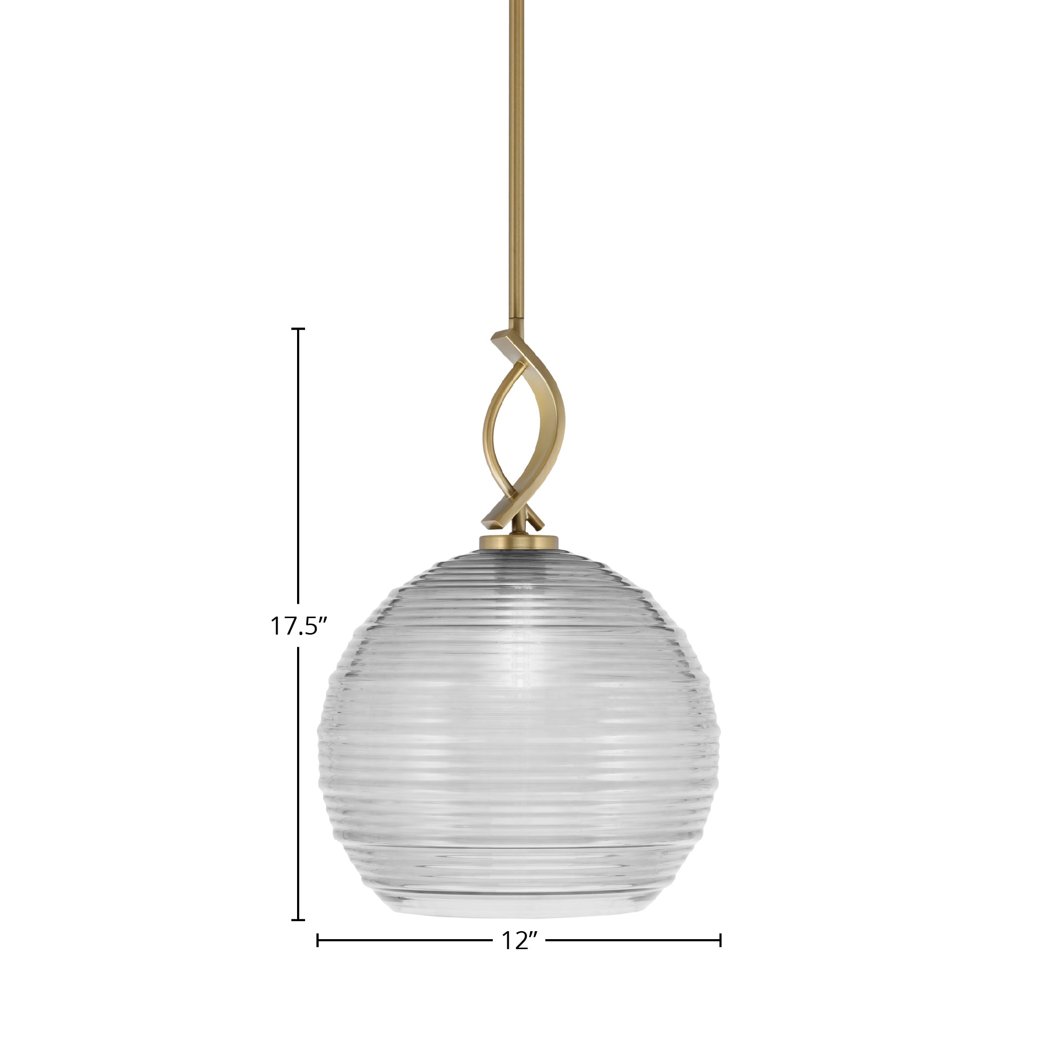Cavella One Light Mini Pendant in New Age Brass with 12" Clear Ribbed Shade