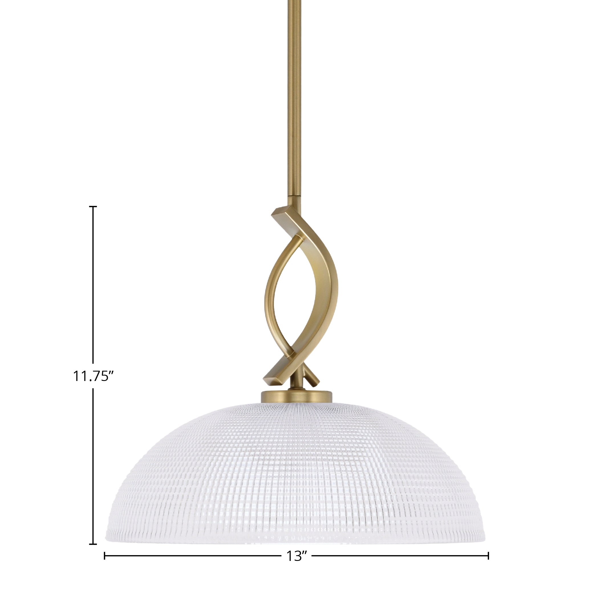 Cavella One Light Mini Pendant in New Age Brass with 13" Clear Ribbed Shade