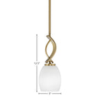 Cavella One Light Mini Pendant in New Age Brass with 5" White Linen Shade