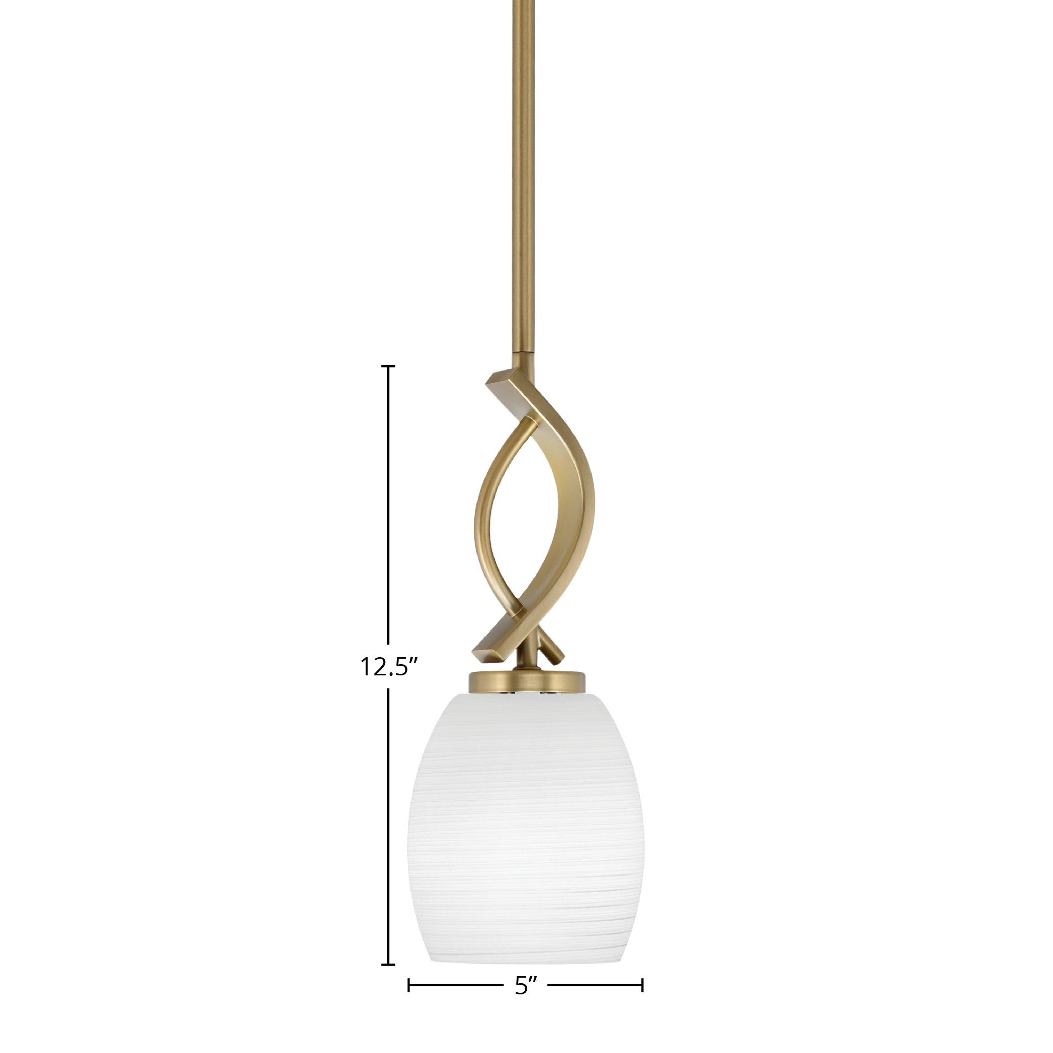 Cavella One Light Mini Pendant in New Age Brass with 5" White Linen Shade