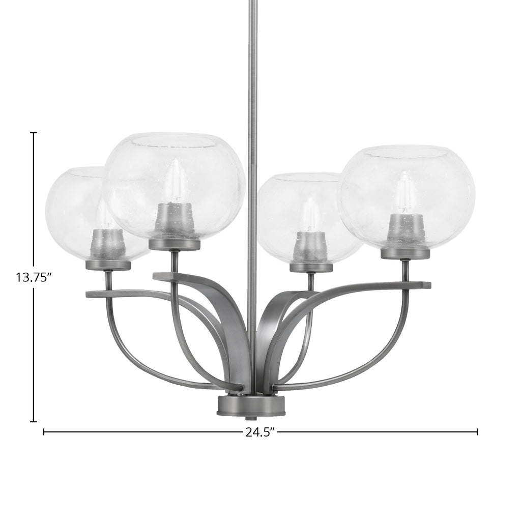 Cavella Four Light Chandelier in Graphite with 7" Clear Bubble Shade