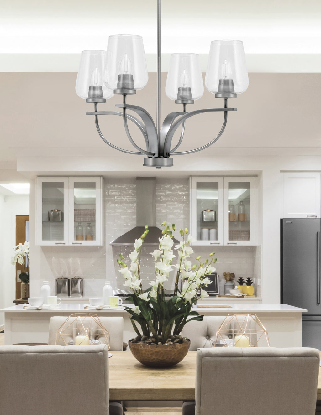 Cavella Four Light Chandelier in Graphite with 5" Clear Bubble Shade