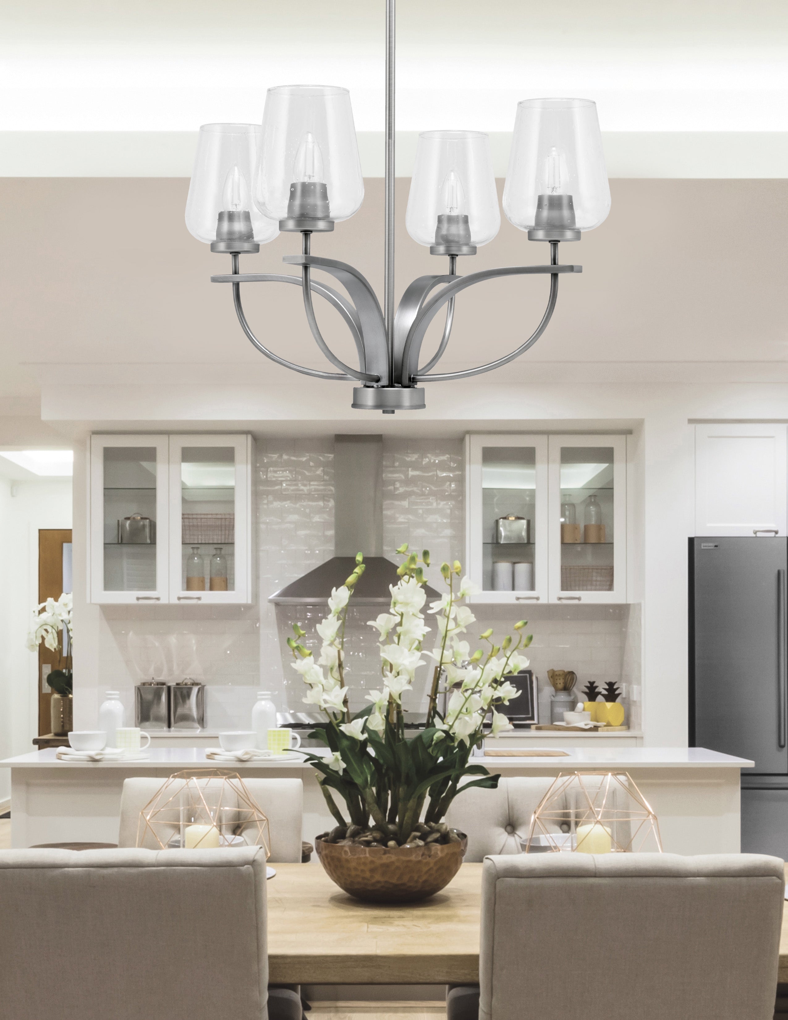 Cavella Four Light Chandelier in Graphite with 5" Clear Bubble Shade