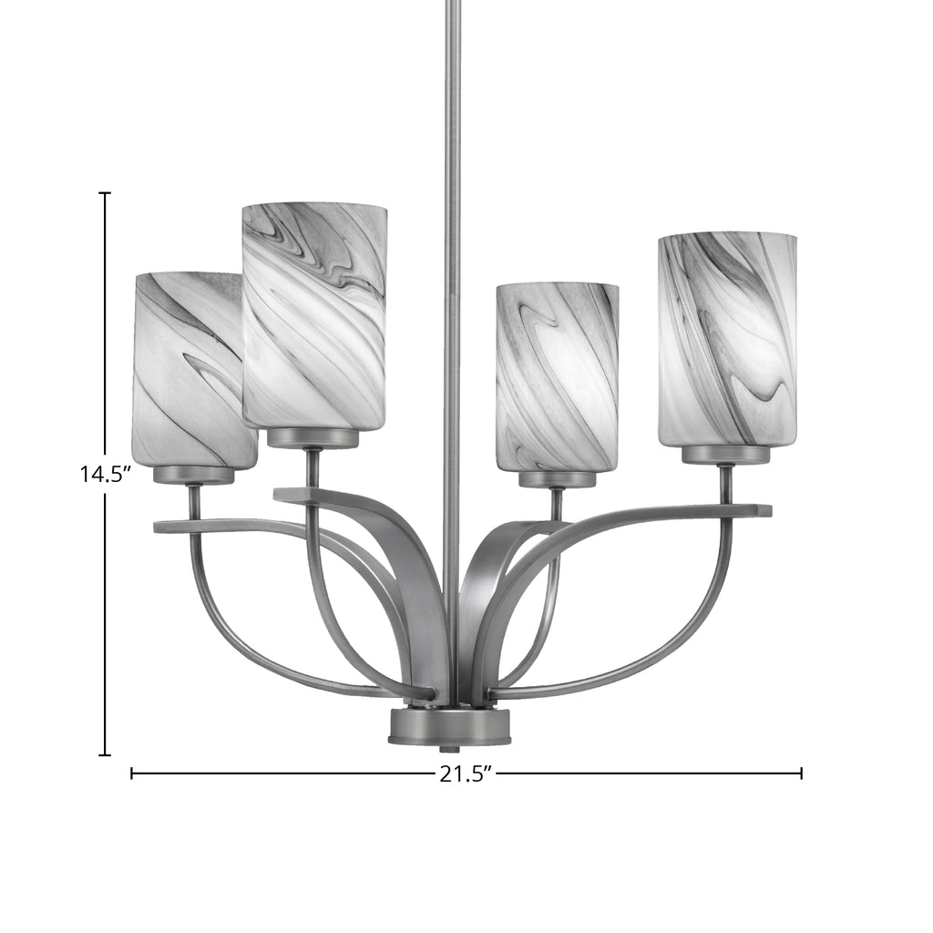 Cavella Four Light Chandelier in Graphite with 4" Onyx Swirl Shade