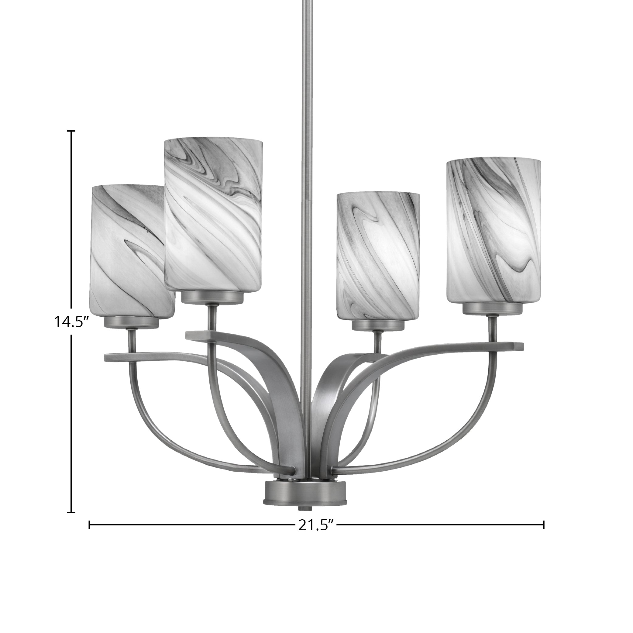 Cavella Four Light Chandelier in Graphite with 4" Onyx Swirl Shade