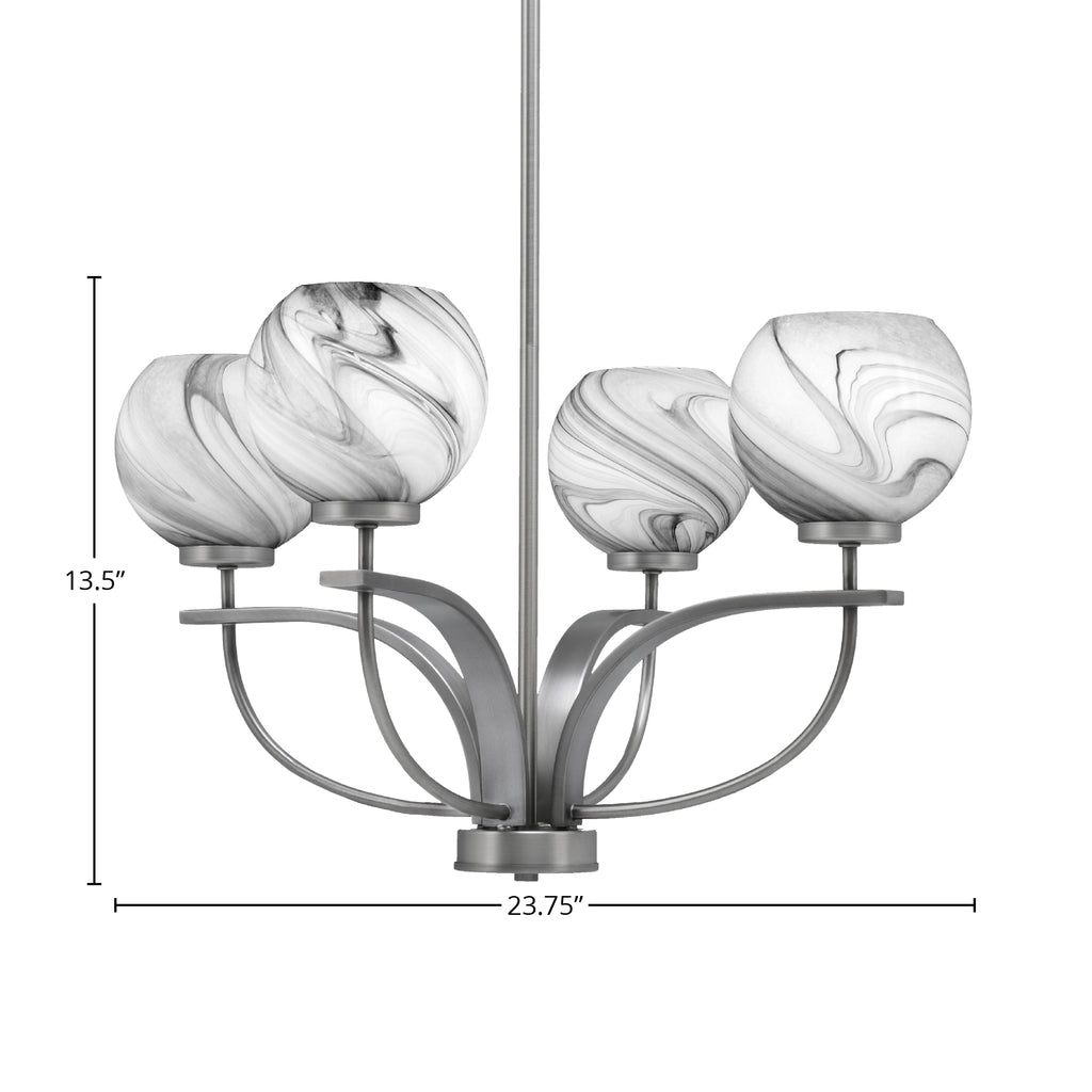 Cavella Four Light Chandelier in Graphite with 5.75" Onyx Swirl Shade