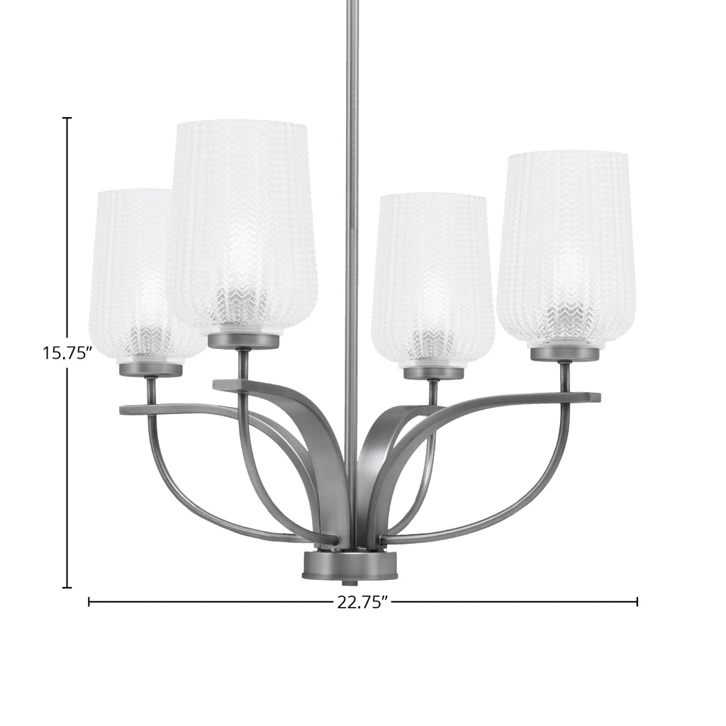 Cavella Four Light Chandelier in Graphite with 5" Clear Textured Shade
