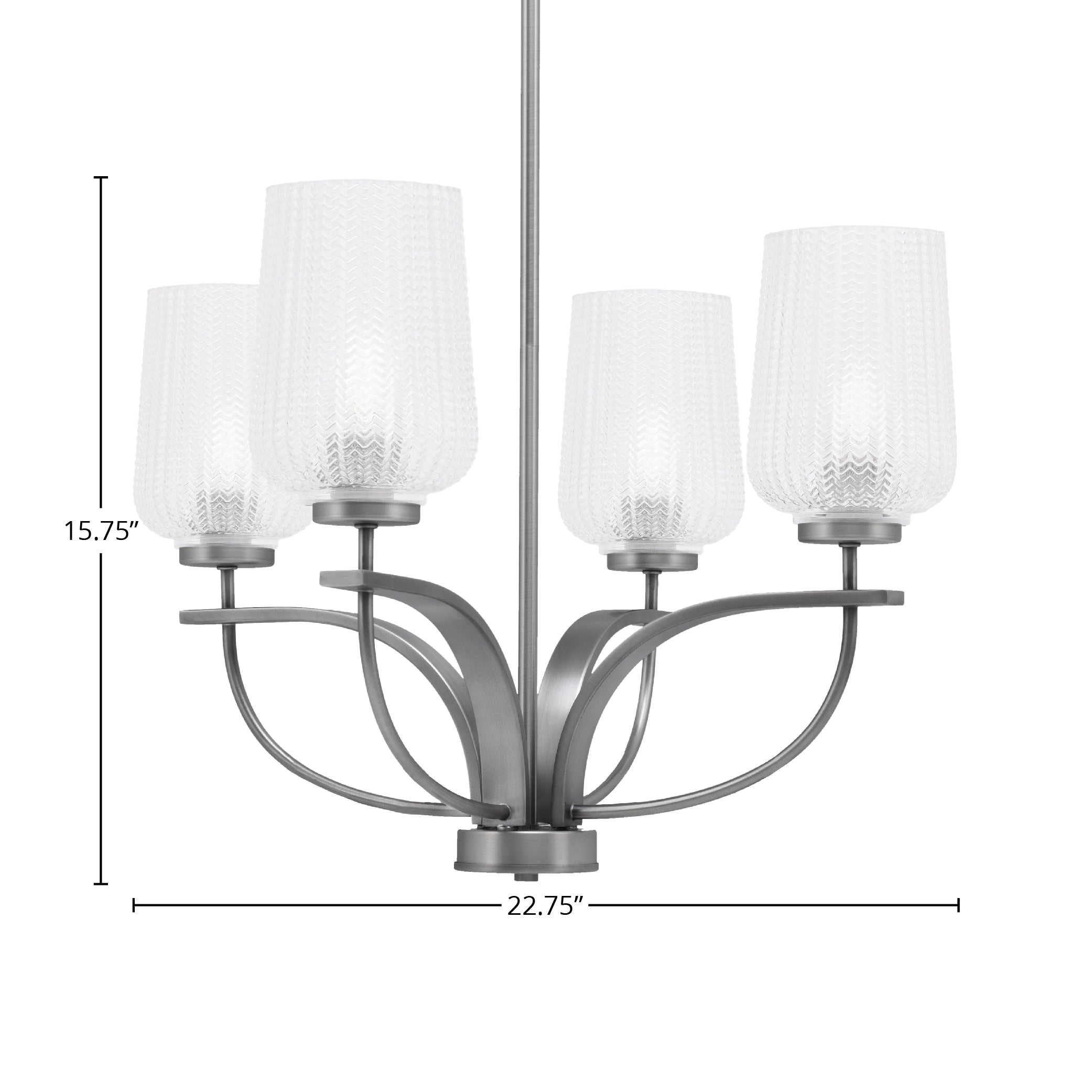 Cavella Four Light Chandelier in Graphite with 5" Clear Textured Shade