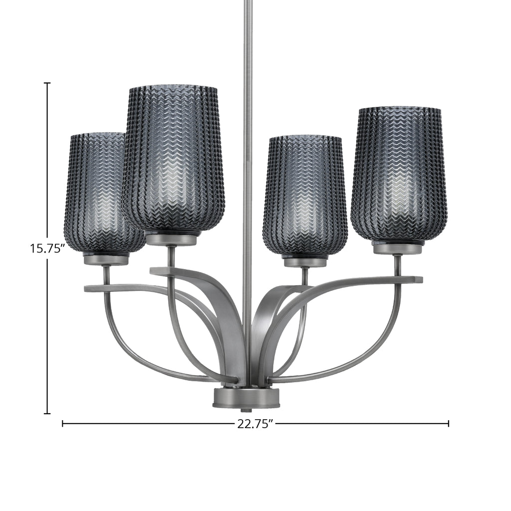 Cavella Four Light Chandelier in Graphite with 5" Smoke Textured Shade