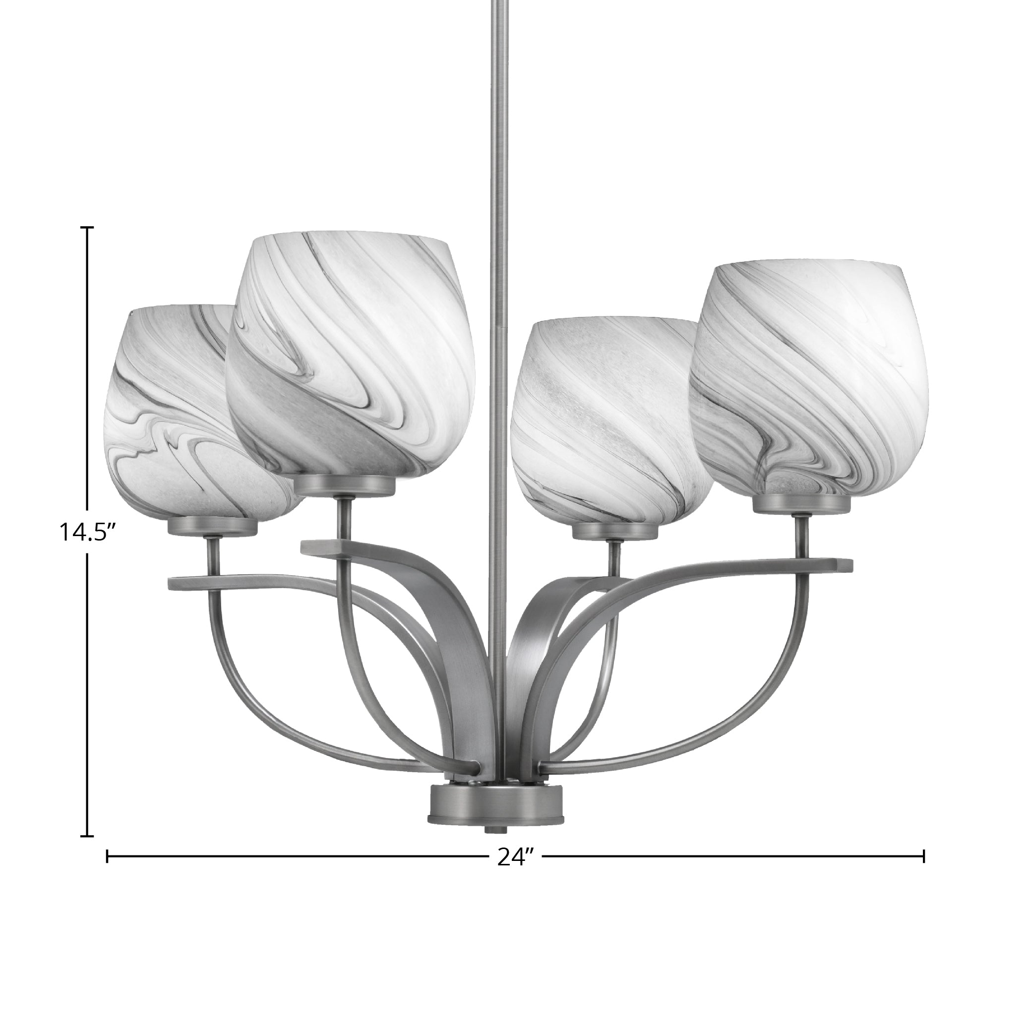 Cavella Four Light Chandelier in Graphite with 6" Onyx Swirl Shade