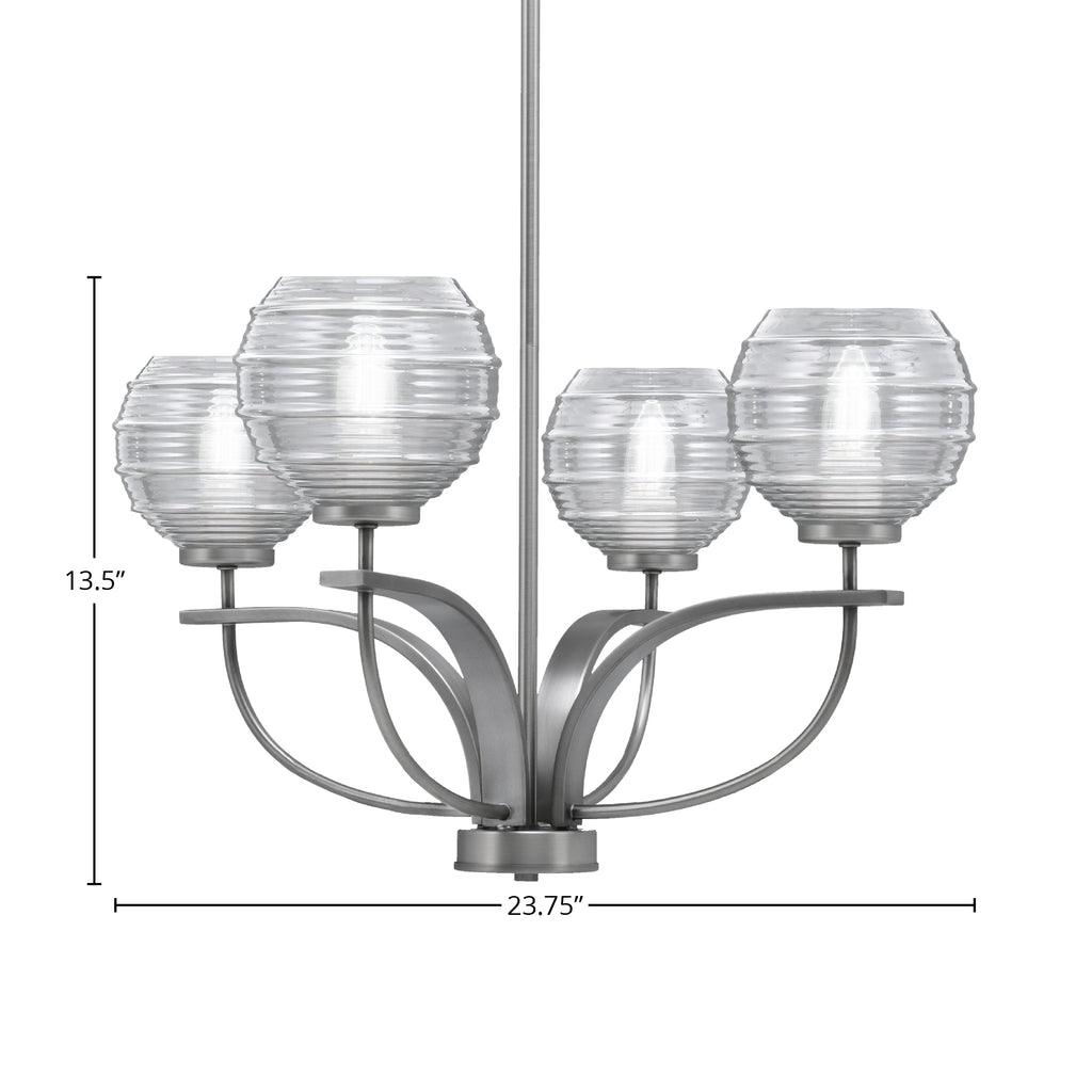 Cavella Four Light Chandelier in Graphite with 6" Clear Ribbed Shade