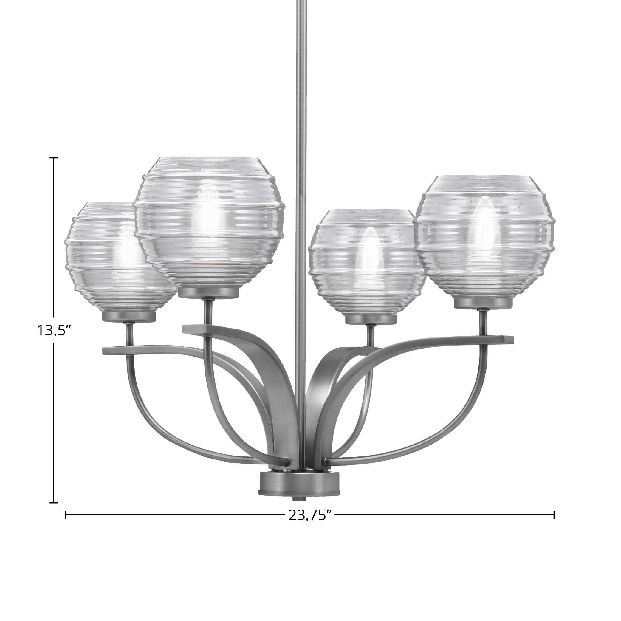 Cavella Four Light Chandelier in Graphite with 6" Clear Ribbed Shade