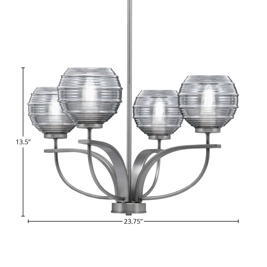 Cavella Four Light Chandelier in Graphite with 6" Smoke Ribbed Shade