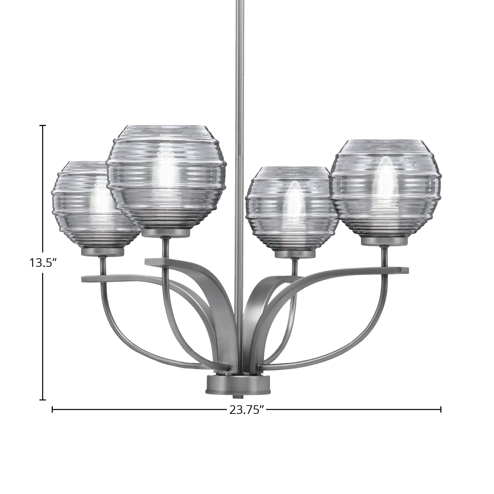 Cavella Four Light Chandelier in Graphite with 6" Smoke Ribbed Shade