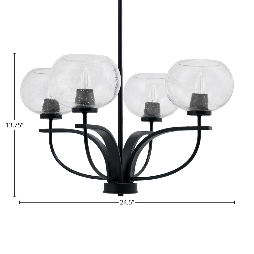 Cavella Four Light Chandelier in Matte Black with 7" Clear Bubble Shade