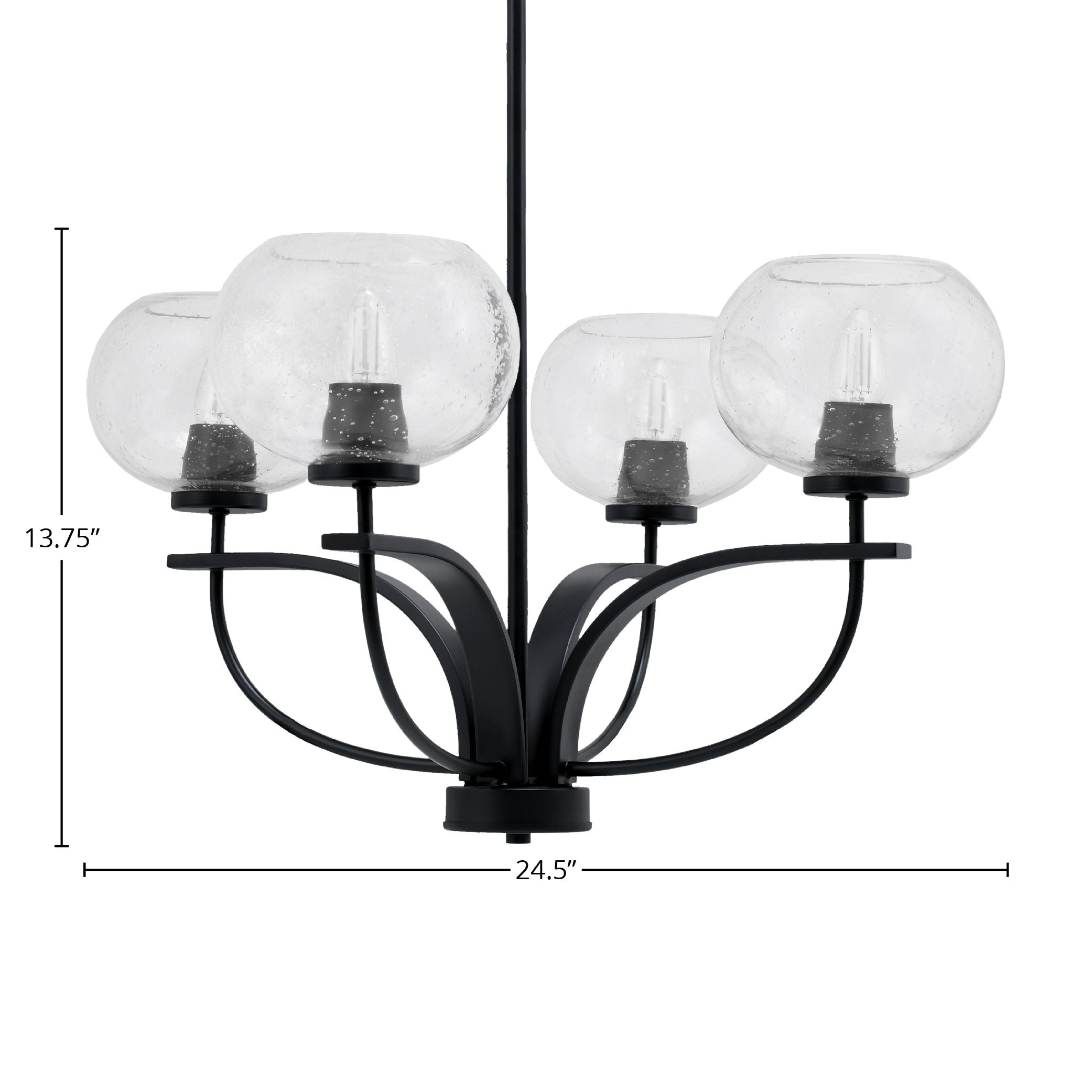 Cavella Four Light Chandelier in Matte Black with 7" Clear Bubble Shade