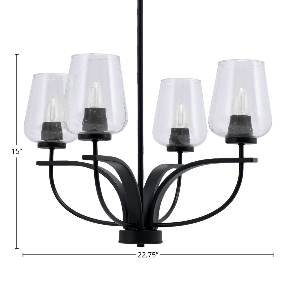 Cavella Four Light Chandelier in Matte Black with 5" Clear Bubble Shade