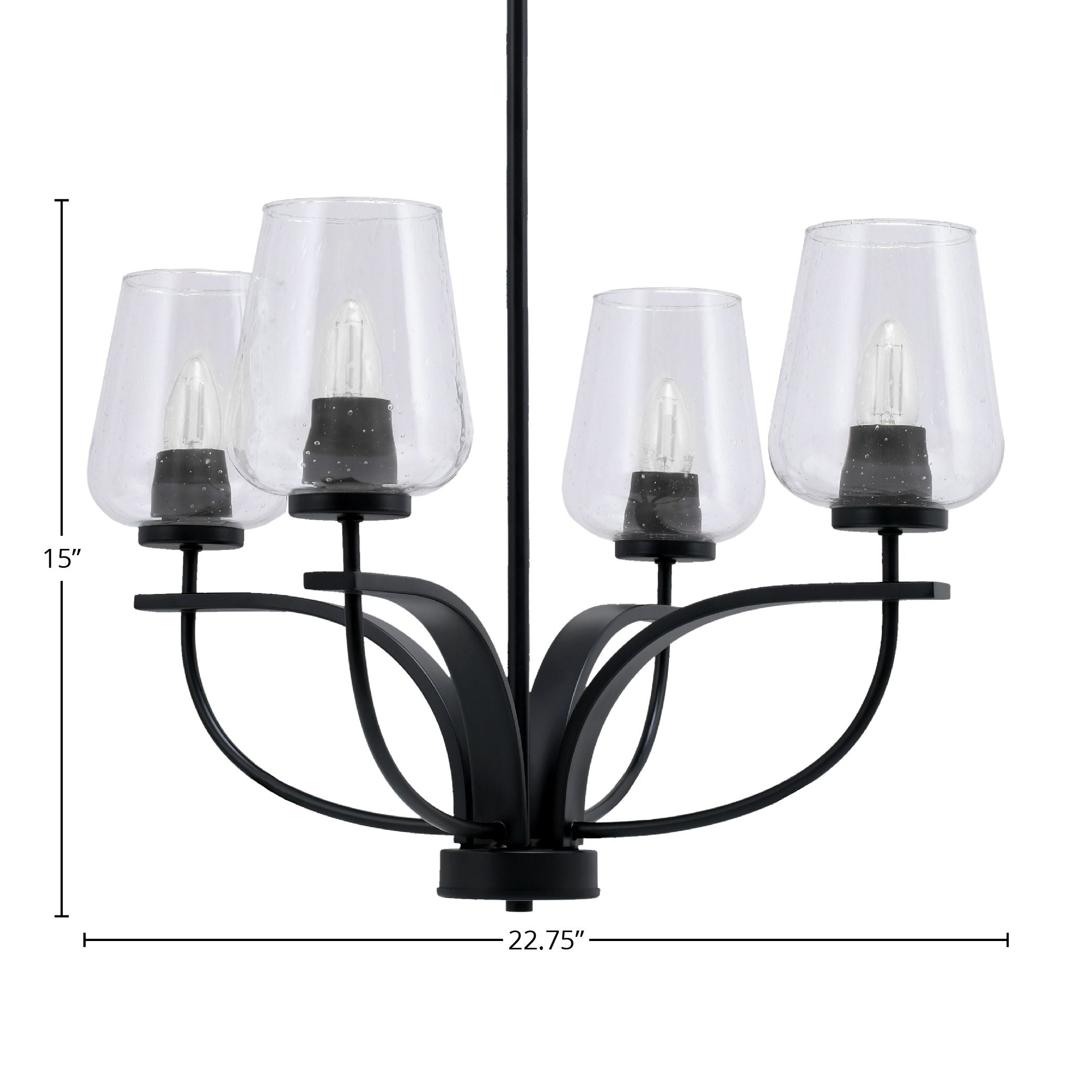 Cavella Four Light Chandelier in Matte Black with 5" Clear Bubble Shade