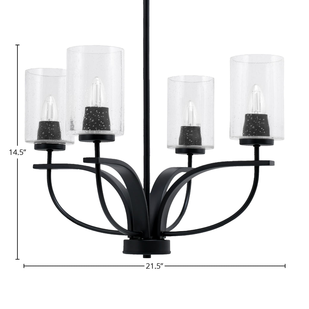 Cavella Four Light Chandelier in Matte Black with 4" Clear Bubble Shade