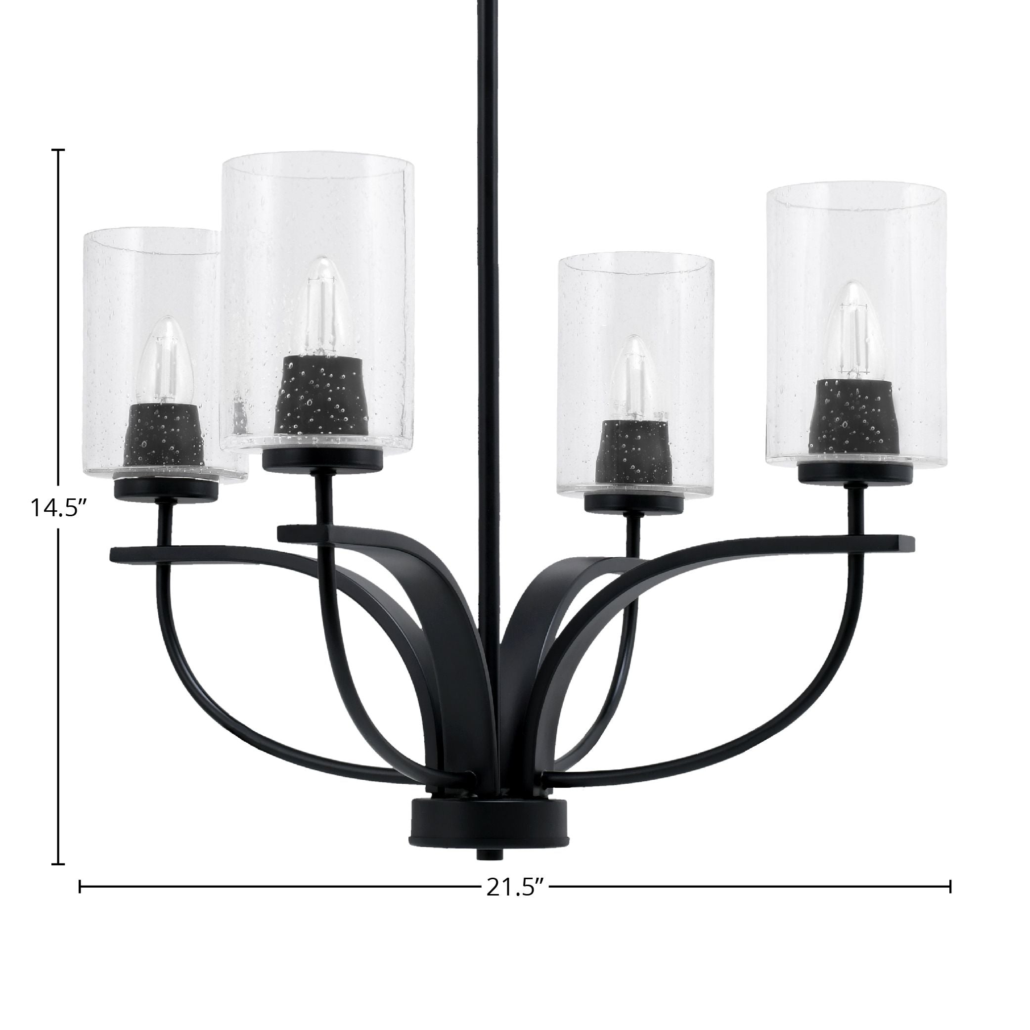 Cavella Four Light Chandelier in Matte Black with 4" Clear Bubble Shade