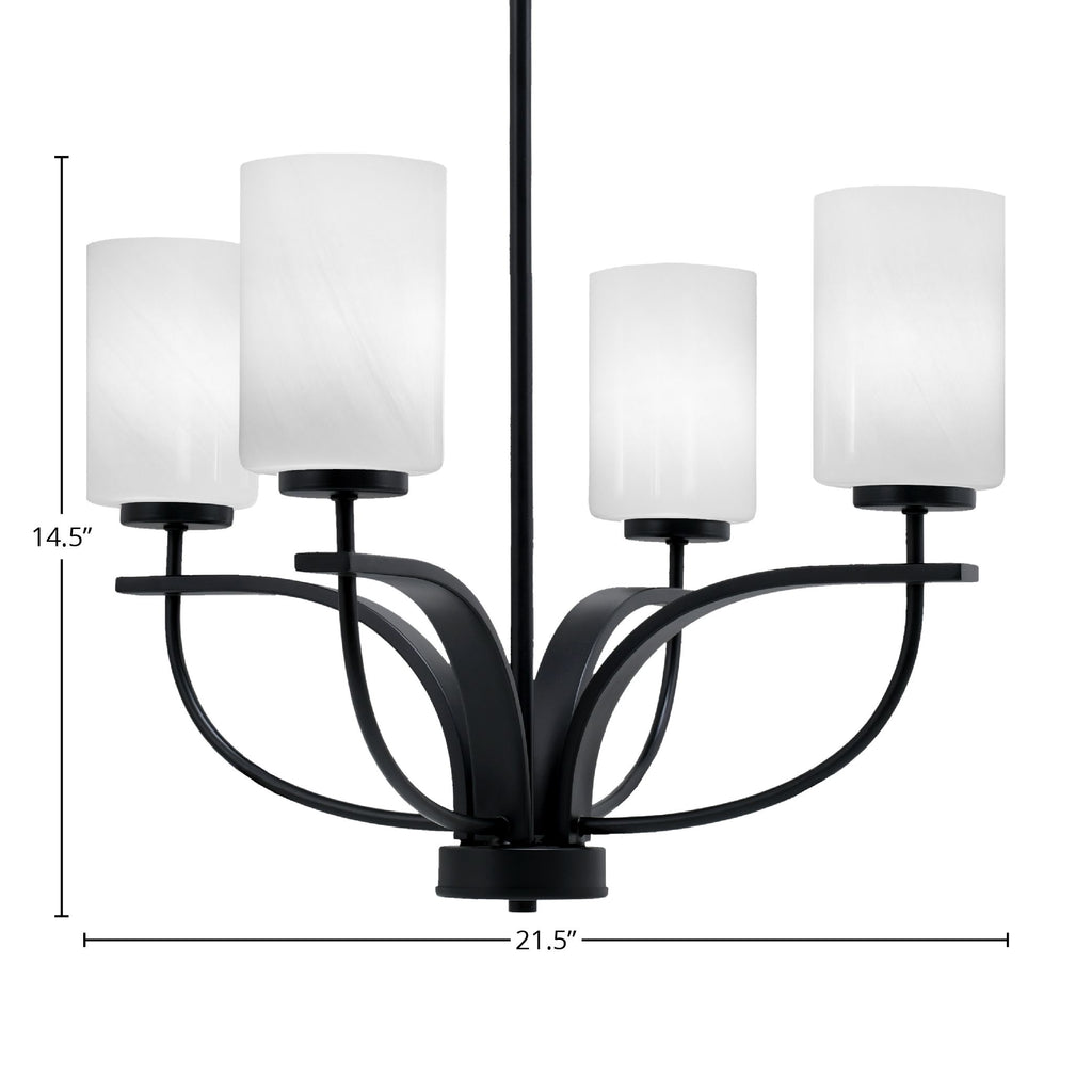 Cavella Four Light Chandelier in Matte Black with 4" White Marble Shade