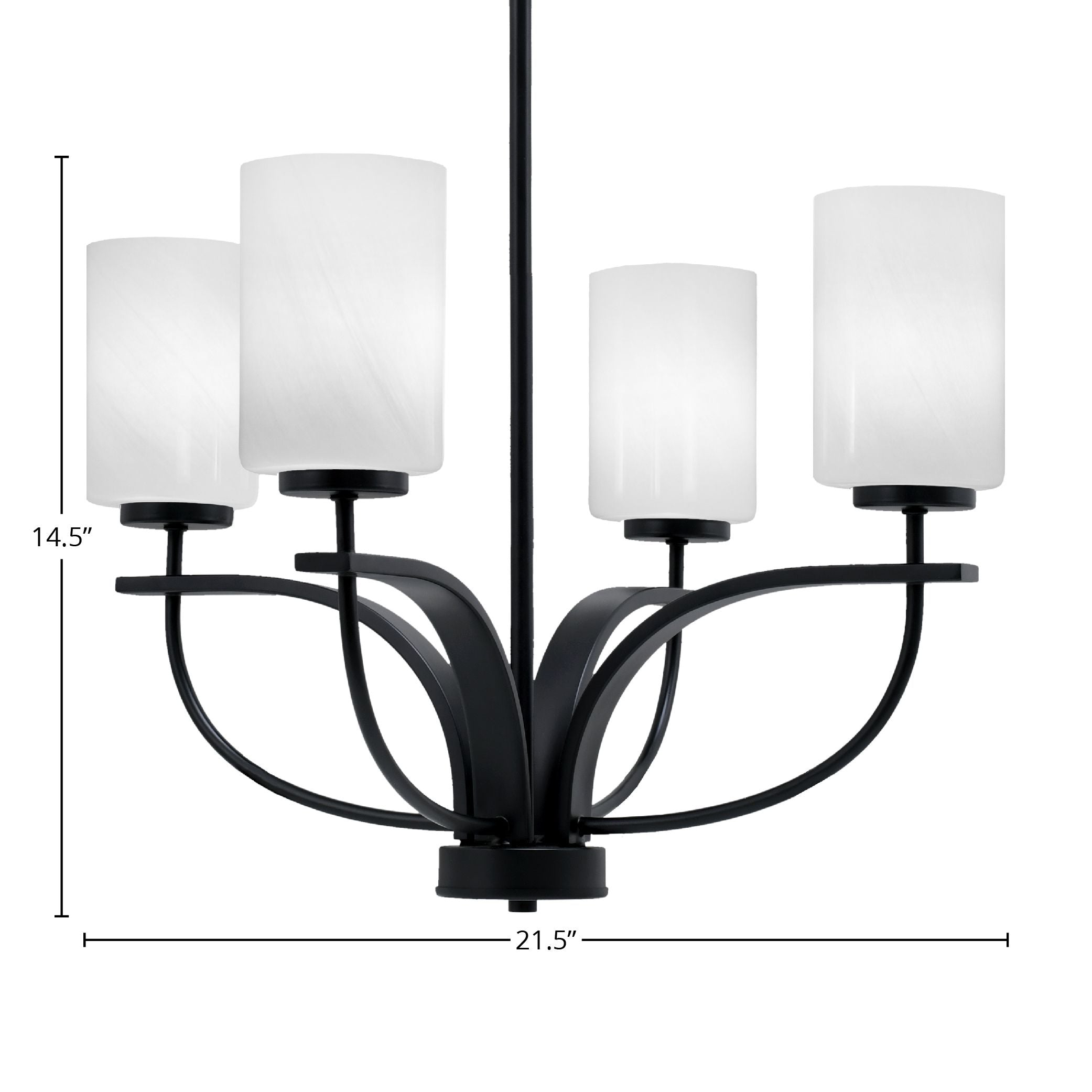 Cavella Four Light Chandelier in Matte Black with 4" White Marble Shade