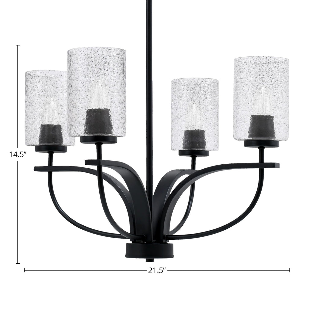 Cavella Four Light Chandelier in Matte Black with 4" Smoke Bubble Shade