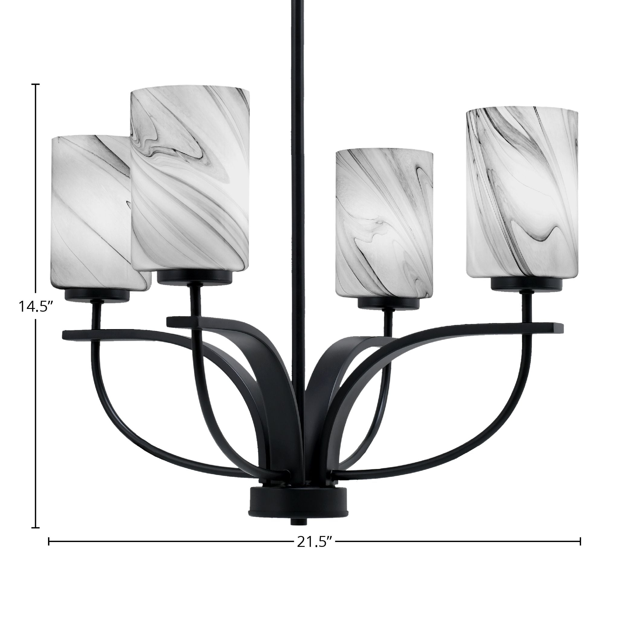 Cavella Four Light Chandelier in Matte Black with 4" Onyx Swirl Shade
