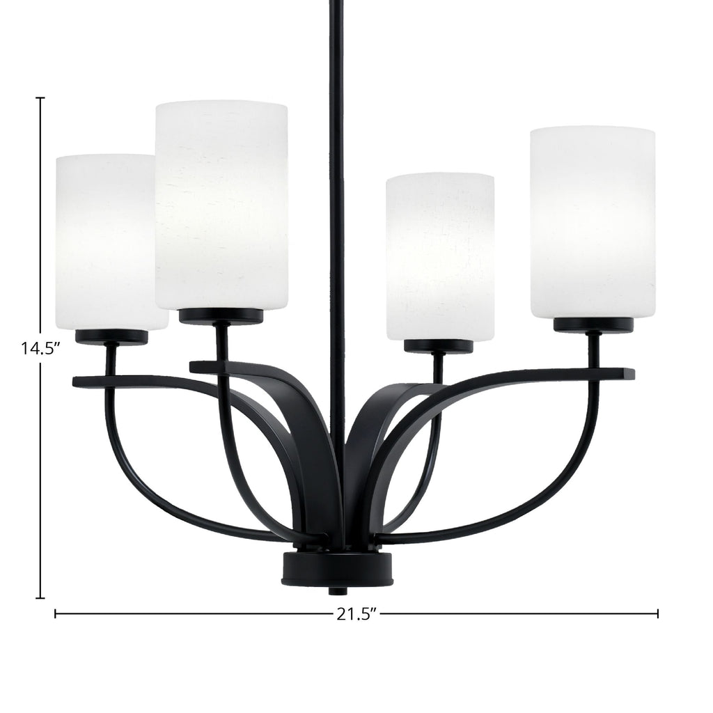 Cavella Four Light Chandelier in Matte Black with 4" White Muslin Shade