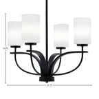 Cavella Four Light Chandelier in Matte Black with 4" White Muslin Shade