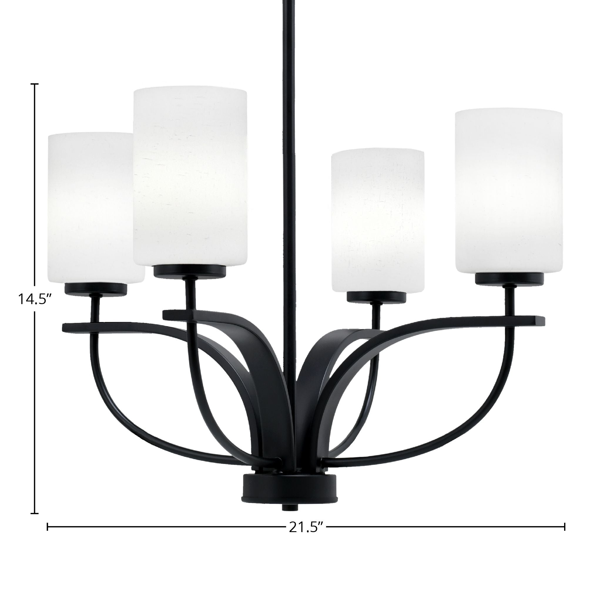 Cavella Four Light Chandelier in Matte Black with 4" White Muslin Shade