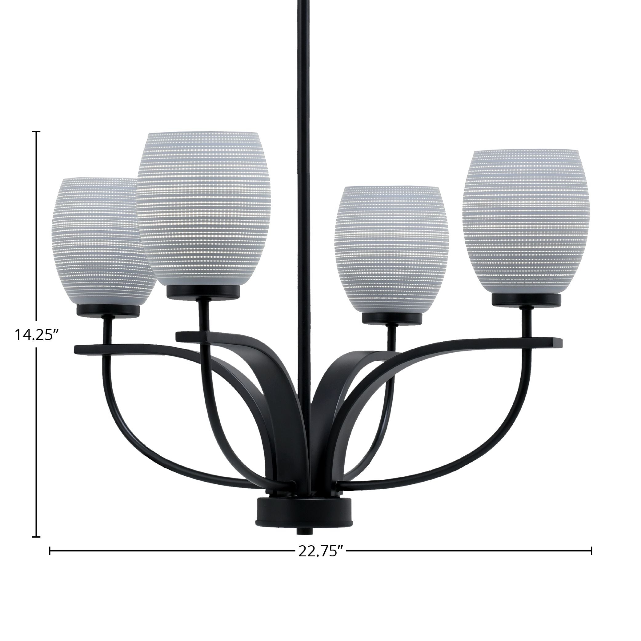 Cavella Four Light Chandelier in Matte Black with 5" Gray Matrix Shade