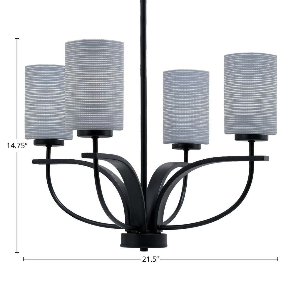 Cavella Four Light Chandelier in Matte Black with 4" Gray Matrix Shade