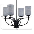 Cavella Four Light Chandelier in Matte Black with 4" Gray Matrix Shade