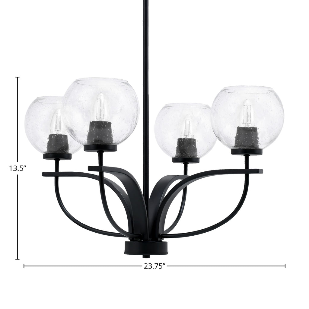Cavella Four Light Chandelier in Matte Black with 5.75" Clear Bubble Shade