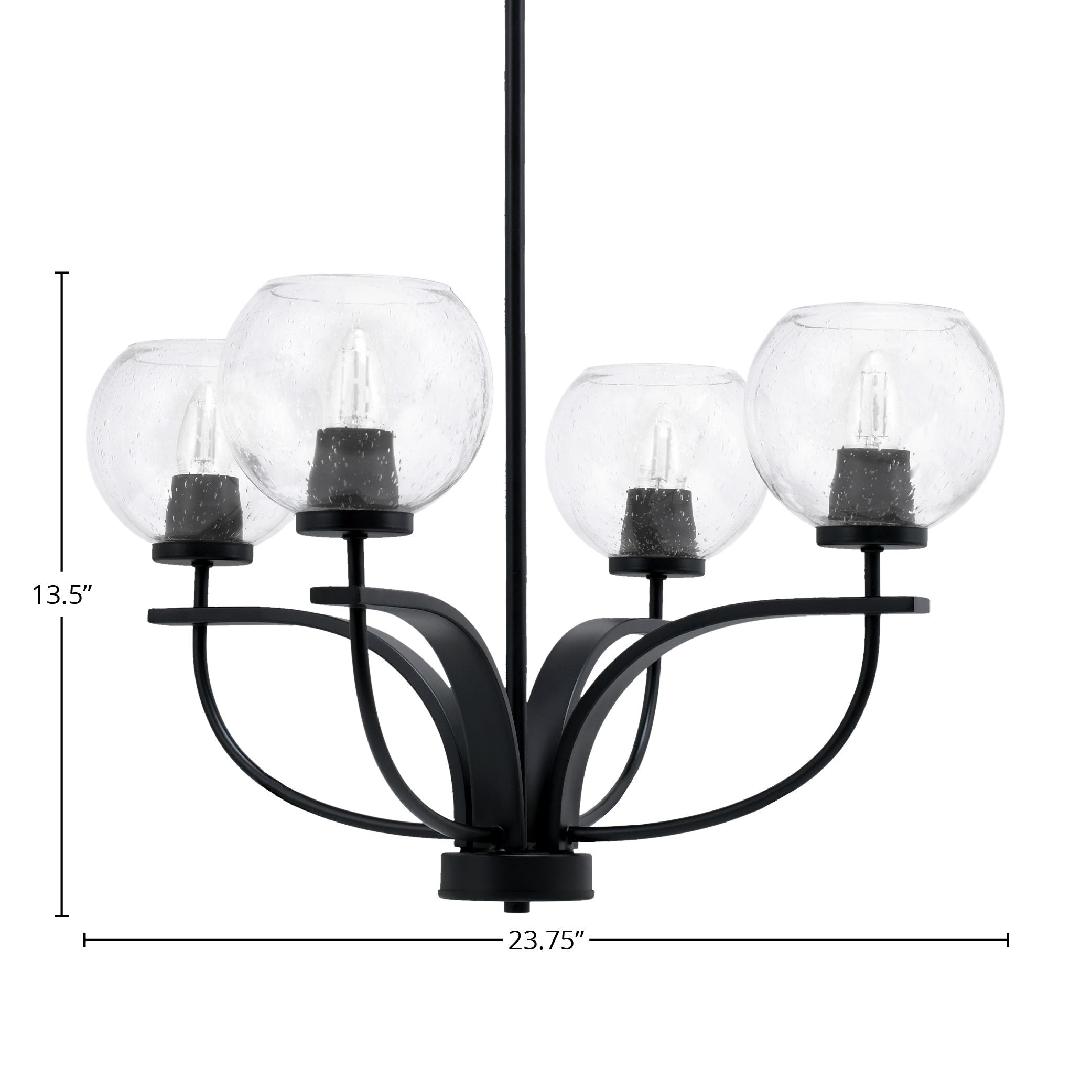 Cavella Four Light Chandelier in Matte Black with 5.75" Clear Bubble Shade