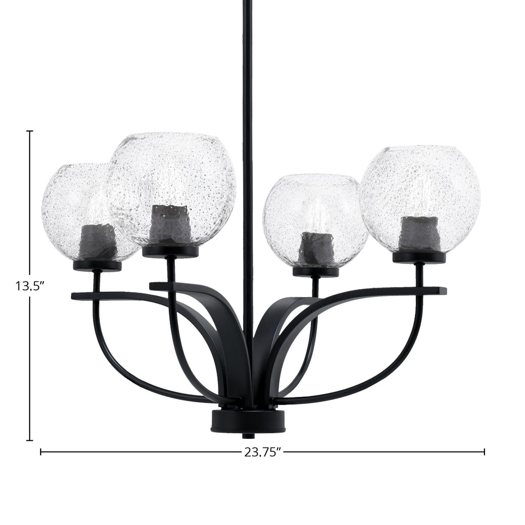 Cavella Four Light Chandelier in Matte Black with 5.75" Smoke Bubble Shade