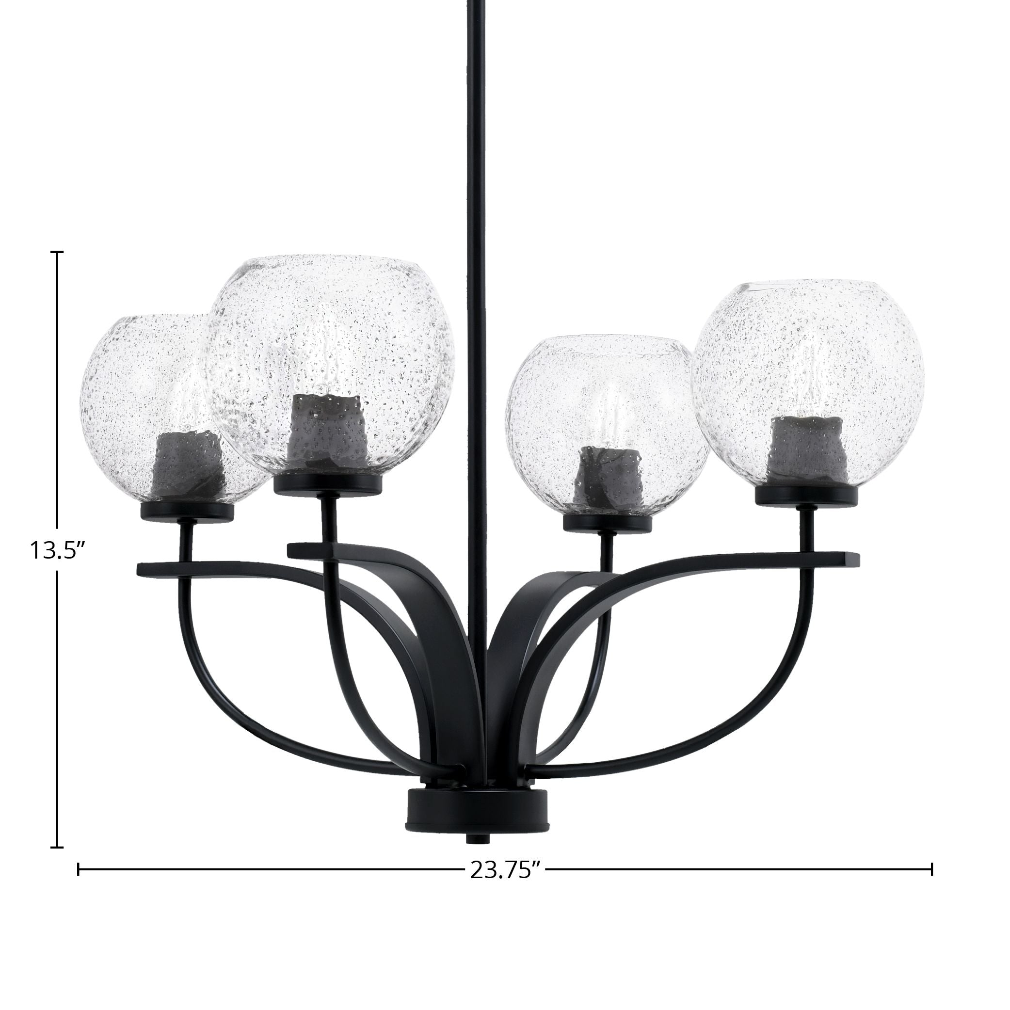 Cavella Four Light Chandelier in Matte Black with 5.75" Smoke Bubble Shade