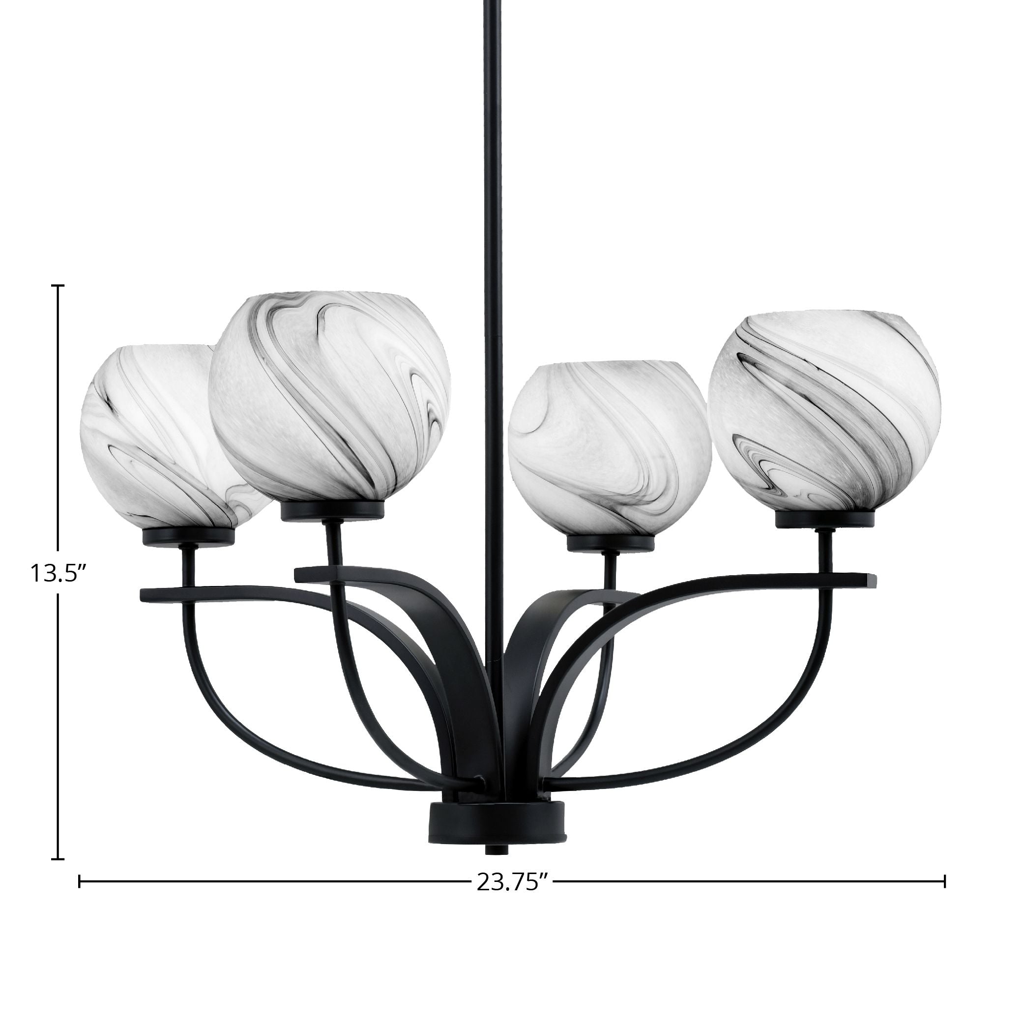 Cavella Four Light Chandelier in Matte Black with 5.75" Onyx Swirl Shade
