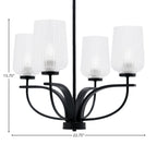 Cavella Four Light Chandelier in Matte Black with 5" Clear Textured Shade