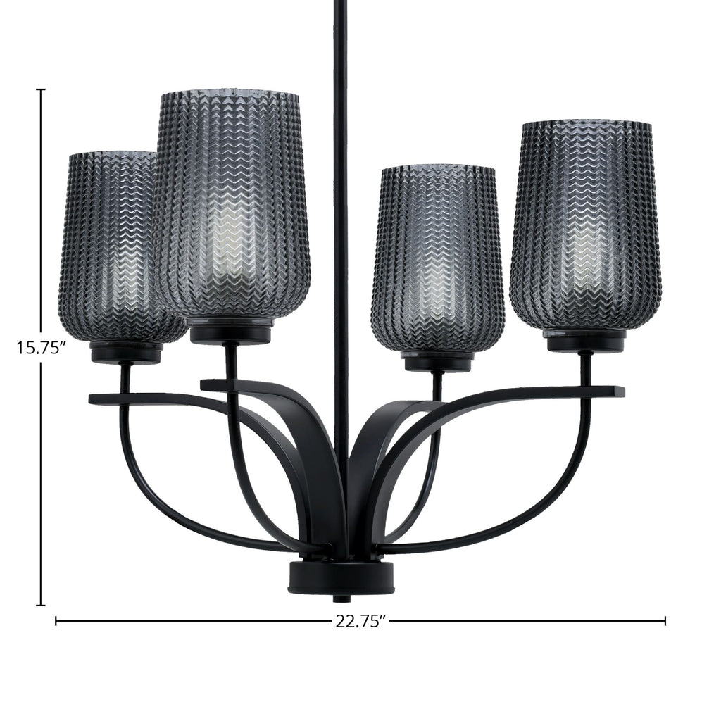 Cavella Four Light Chandelier in Matte Black with 5" Smoke Textured Shade