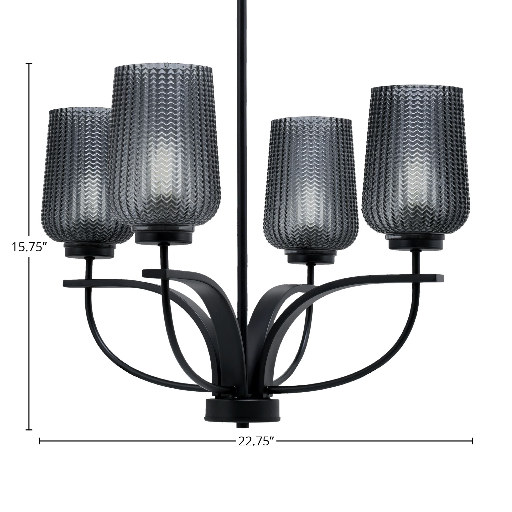 Cavella Four Light Chandelier in Matte Black with 5" Smoke Textured Shade
