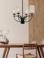 Cavella Four Light Chandelier in Matte Black with 5" Silver Textured Shade