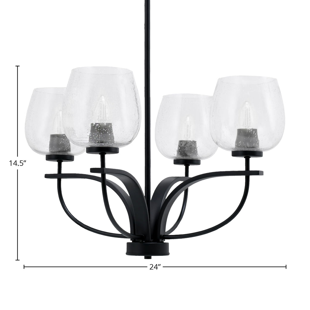 Cavella Four Light Chandelier in Matte Black with 6" Clear Bubble Shade