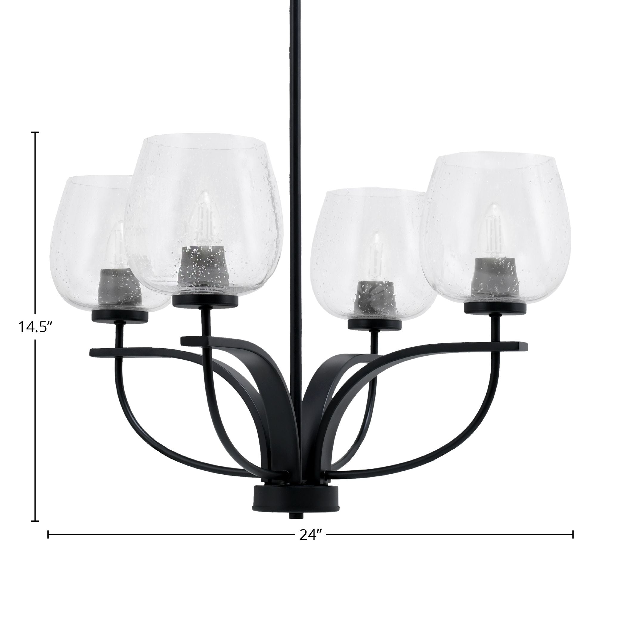Cavella Four Light Chandelier in Matte Black with 6" Clear Bubble Shade