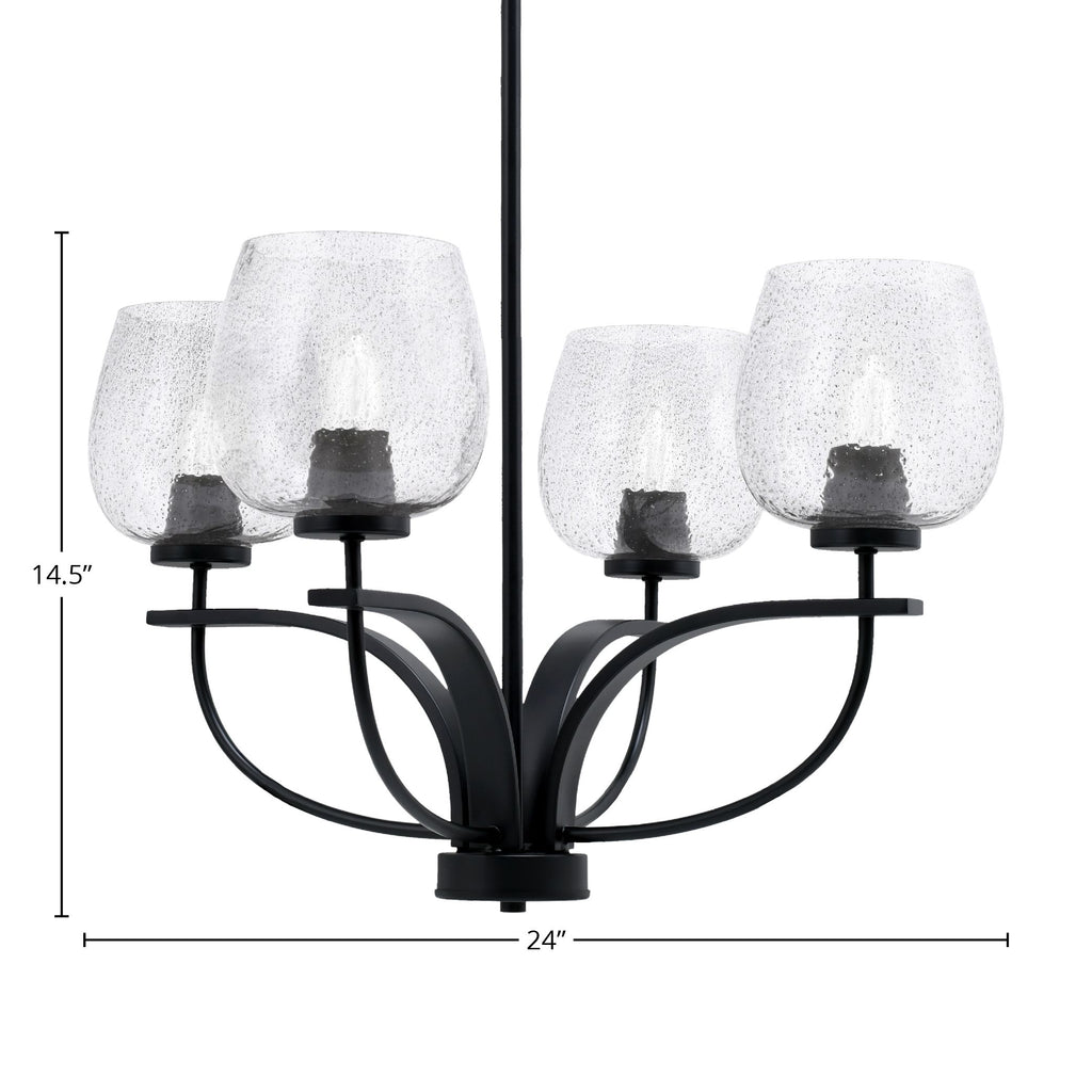 Cavella Four Light Chandelier in Matte Black with 6" Smoke Bubble Shade