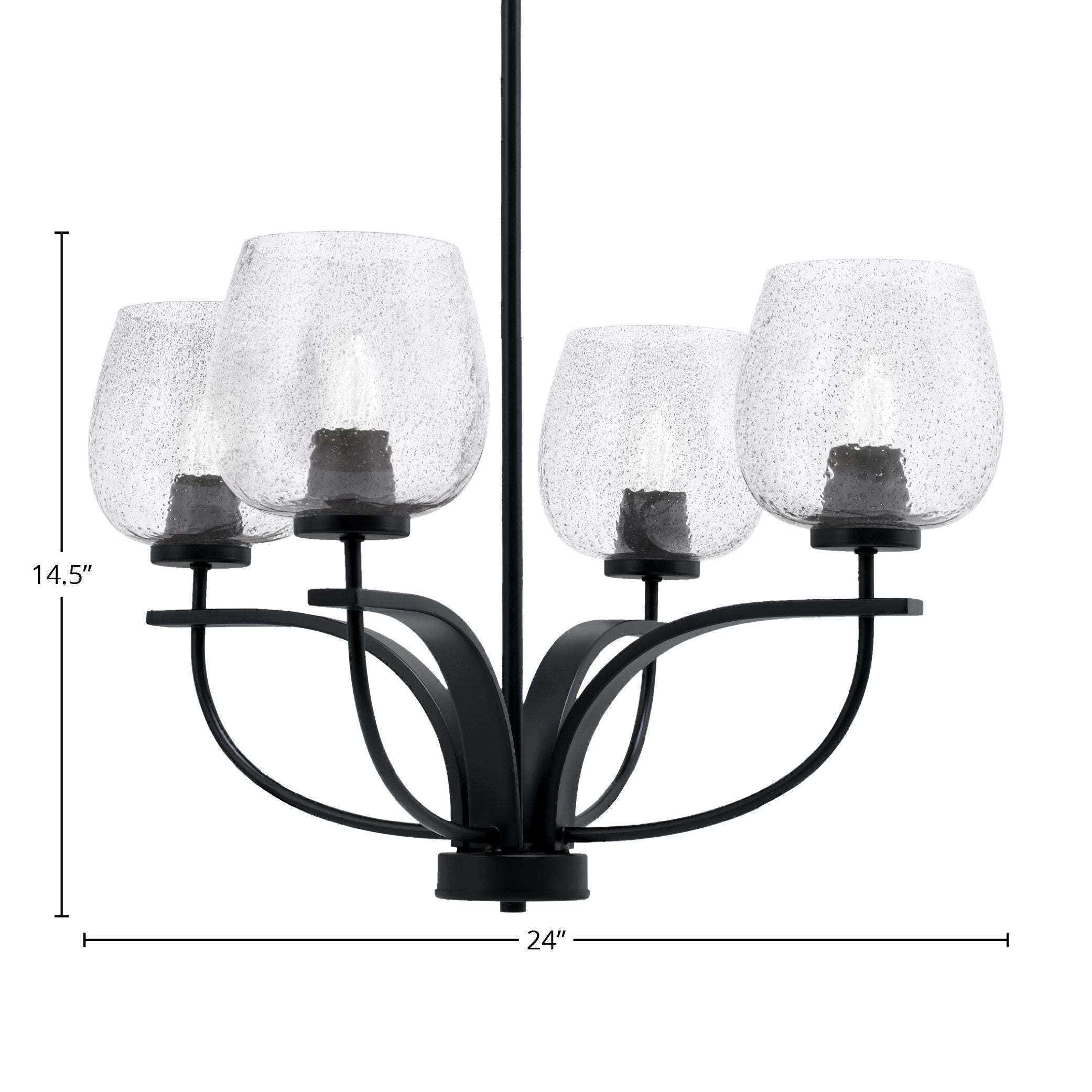 Cavella Four Light Chandelier in Matte Black with 6" Smoke Bubble Shade