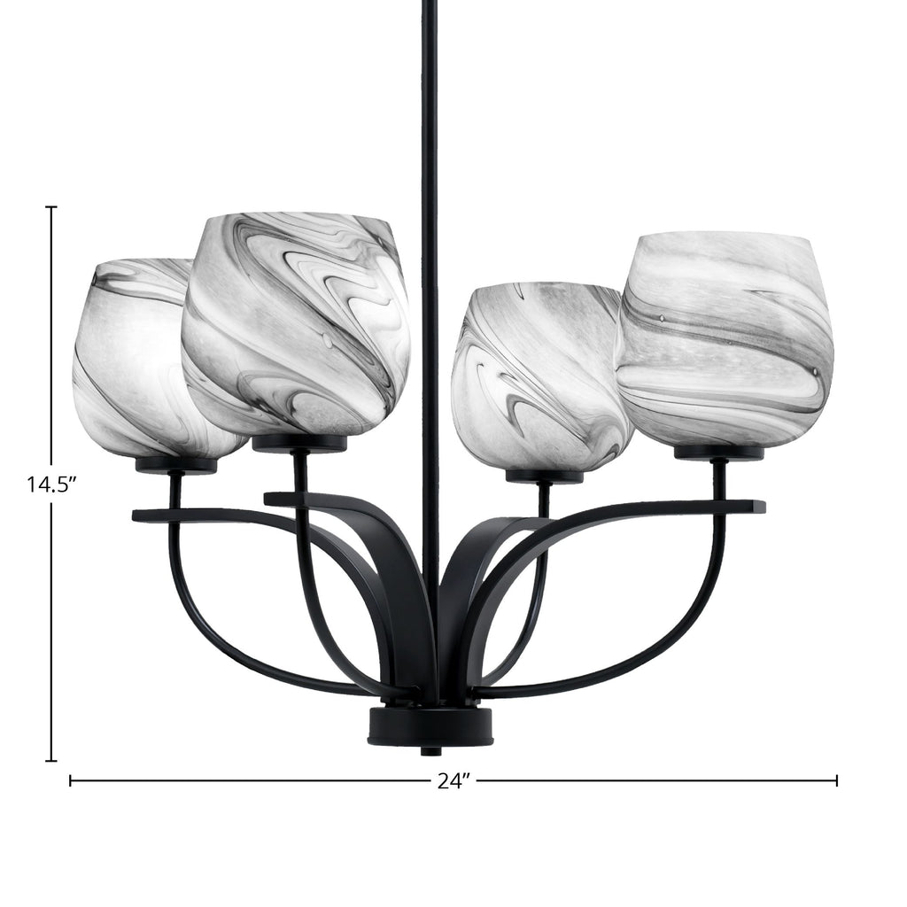 Cavella Four Light Chandelier in Matte Black with 6" Onyx Swirl Shade
