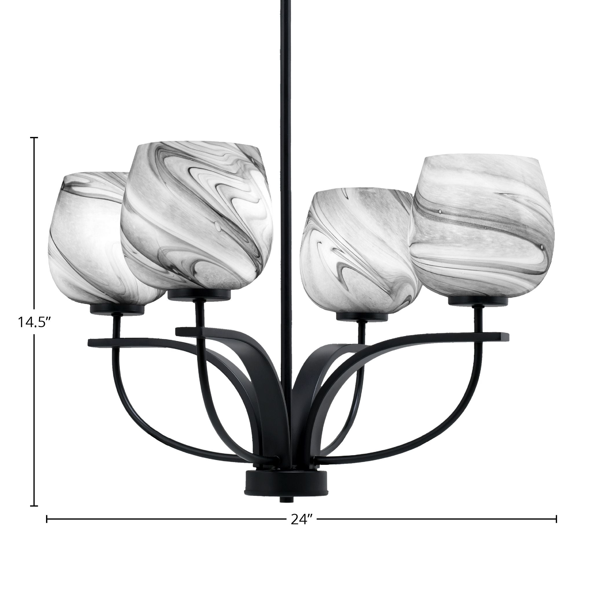 Cavella Four Light Chandelier in Matte Black with 6" Onyx Swirl Shade